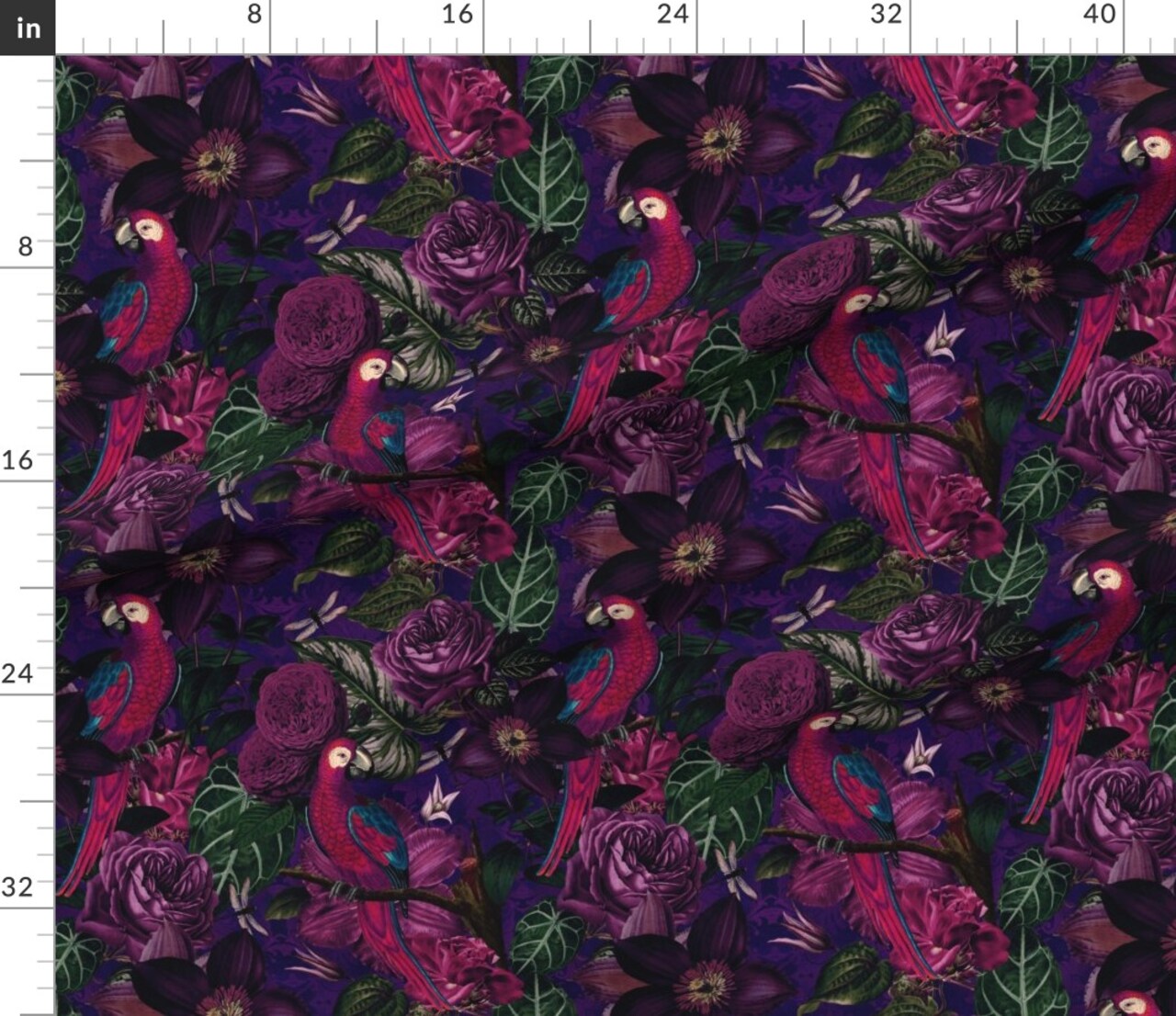 Moody Florals Vintage Inspired Dark Jewel Tones Jungle Parrot Gothic Romantic Custom Printed Fabric by Spoonflower Various Fabrics by the Yard or Fat Quarter